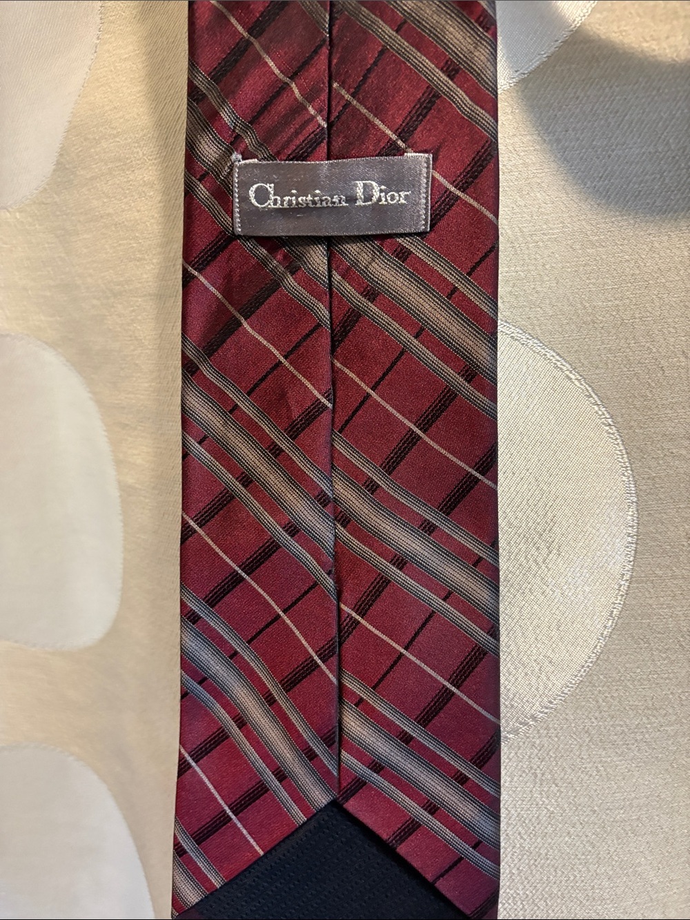 Vintage Christian Dior Luxury 100% Silk Diagonal Plaid Tie - Burgundy